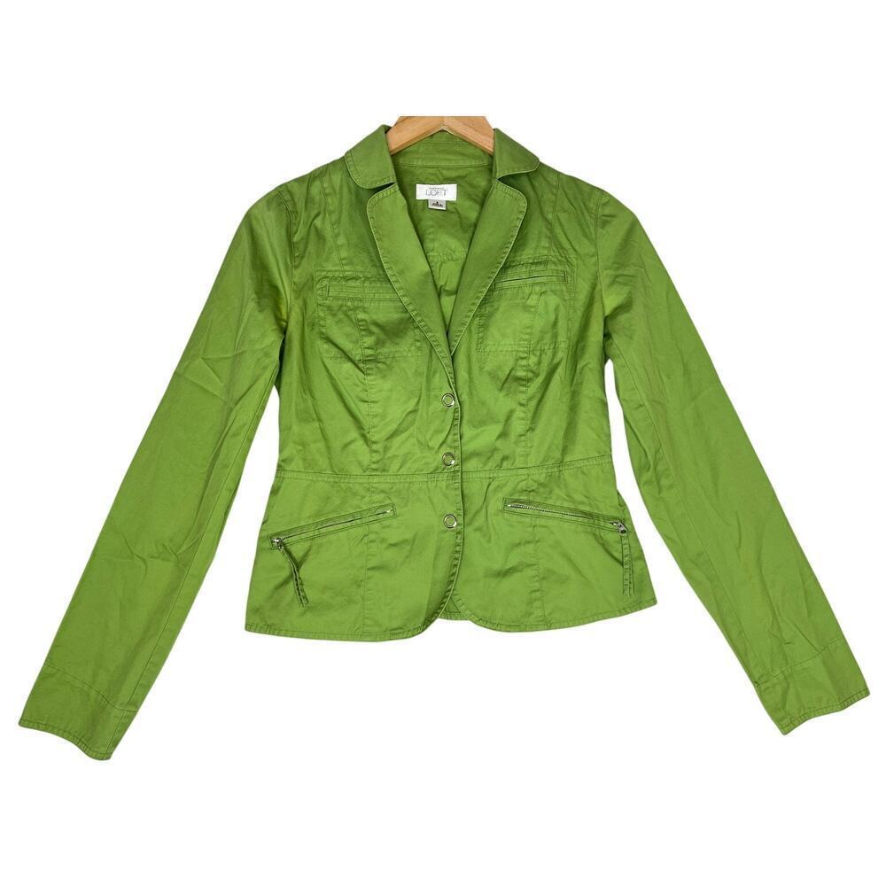LOFT Lime Green Cropped Tailored Jacket y2k Bratz Layer Office sz 0 Snap